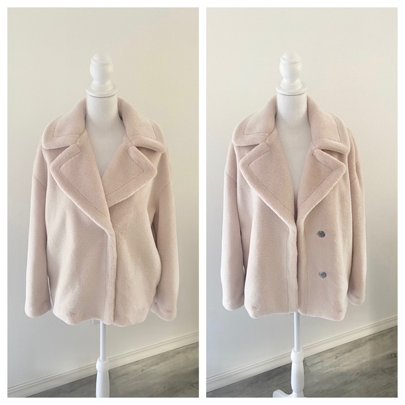 Nordstrom cream faux fur pea coat neutral treasure & bond teddy jacket Small - Picture 1 of 16